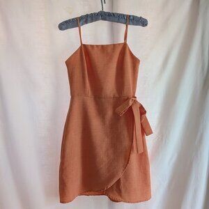 Altar'd State Orange Faux Wrap Linen-Blend Mini Dress Size XS